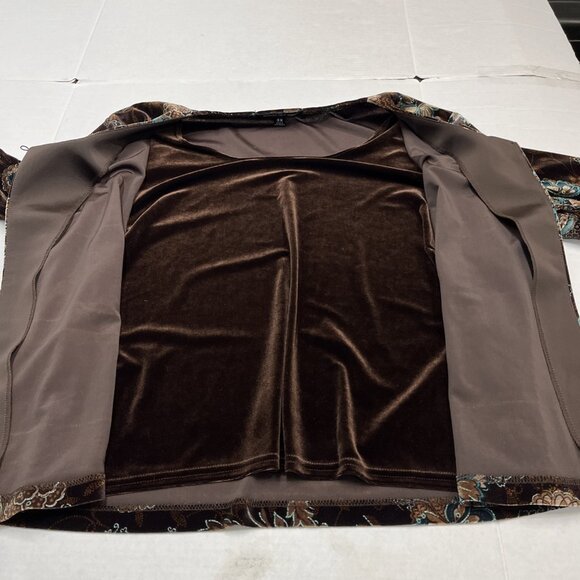 Vintage Briggs Top 3X Brown Velvet Faux Twin Set Green Floral Goblincore Fairy - Picture 10 of 10